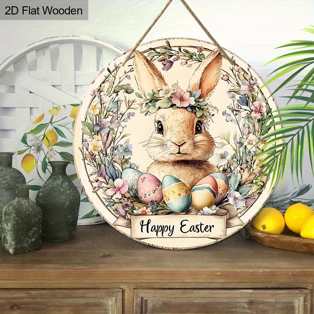 Classic Easter Decorations Wooden Ornament -"Happy Easter", Rabbit, Egg, Wreath - Easter Presents -for Door, Wall, Home, Room, Farmhouse, Street, Shop