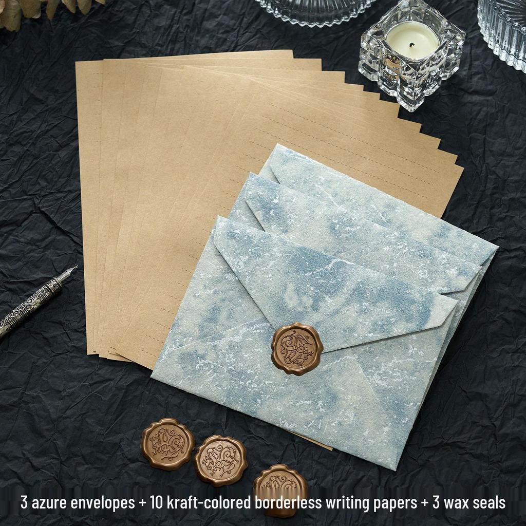 Gilded Envelope & Letter Paper Set - Embossed Texture, Straits Style, Handwritten Love Letters with Wax Seal for Valentine's Day