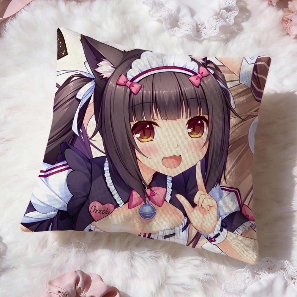 Popular N-NNekopara Cushion Cover Soft Washable Pillow Case Multi-Scene for Couch Bed Travel Office Use