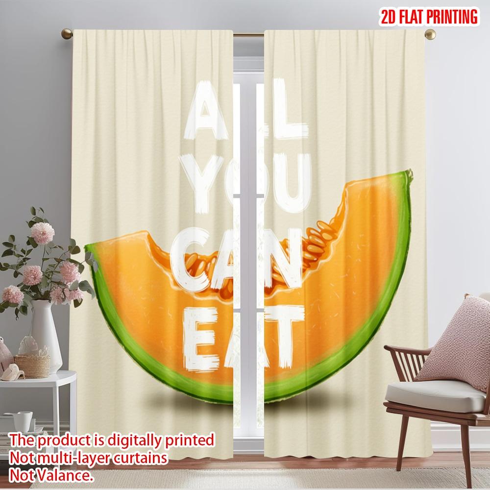 2pcs 2D flat printing Party Curtains Melon All You Can Eat 100% Polyester Without Electricity Festive Holiday for Holiday