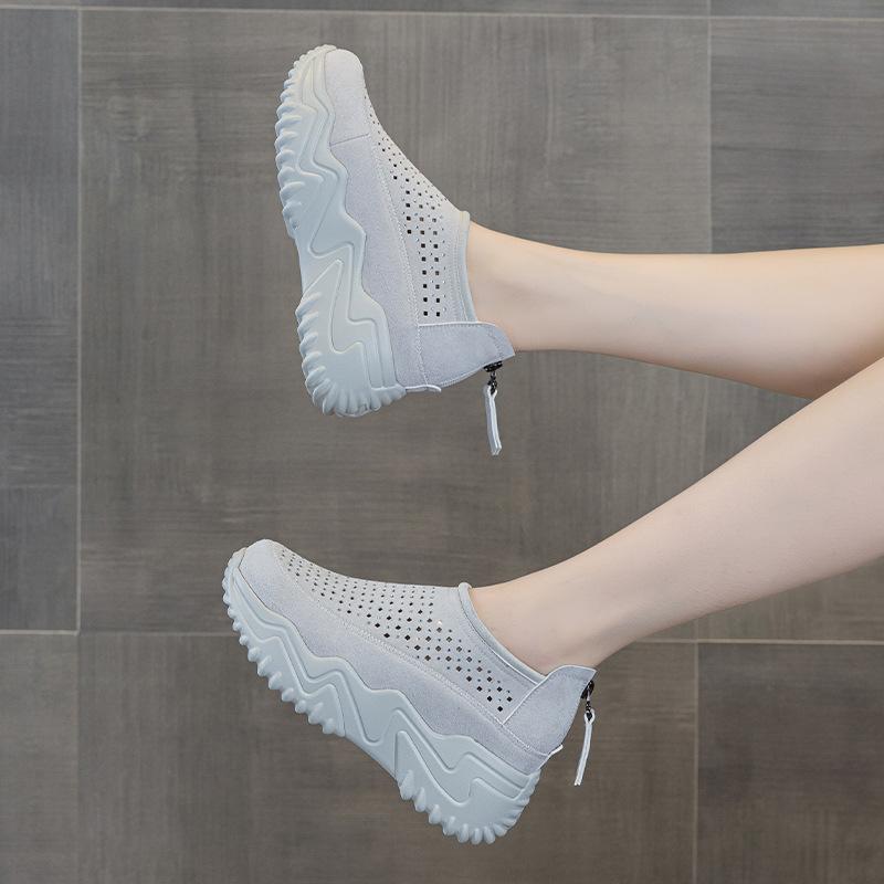 Muffin Shoes Summer New Thick-soled Heightening Lazy Shoes Hollow Casual Breathable Comfortable Lightweight Dad Shoes