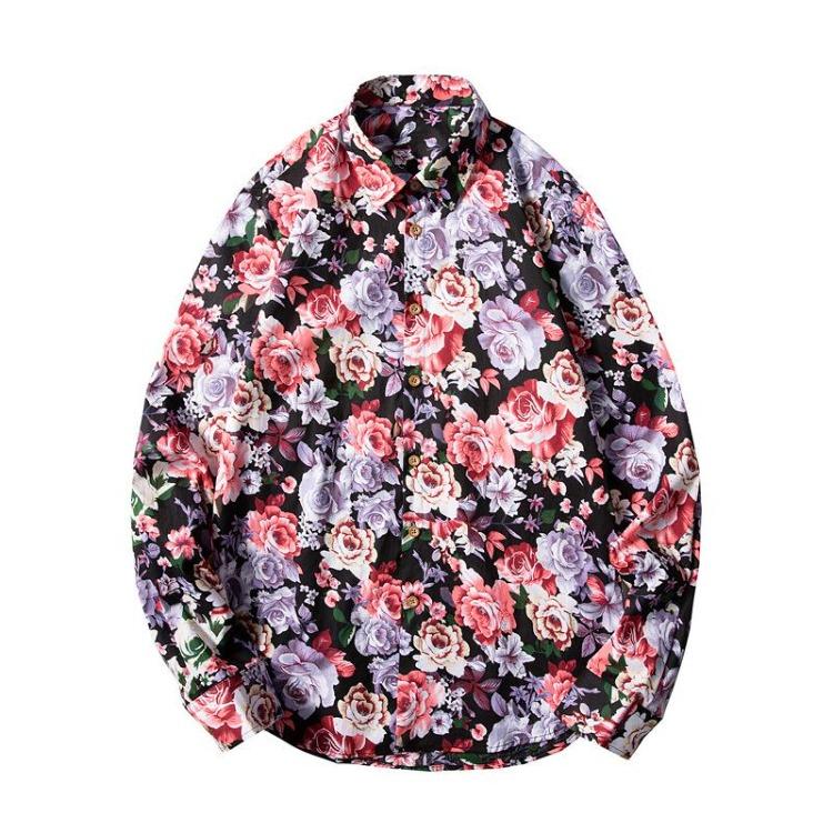 Men's Vintage Floral Printed Long Sleeve Oxford Shirt Breathable Wrinkle Free Casual Business Dress Shirt Button Down Solid Color