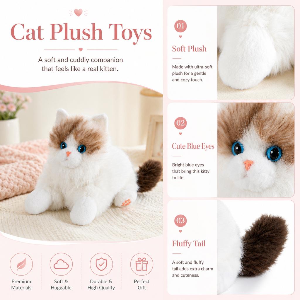 Lifelike Calico Plush Toy Soft Stuffed Animal with Bib Cute Birthday Gift