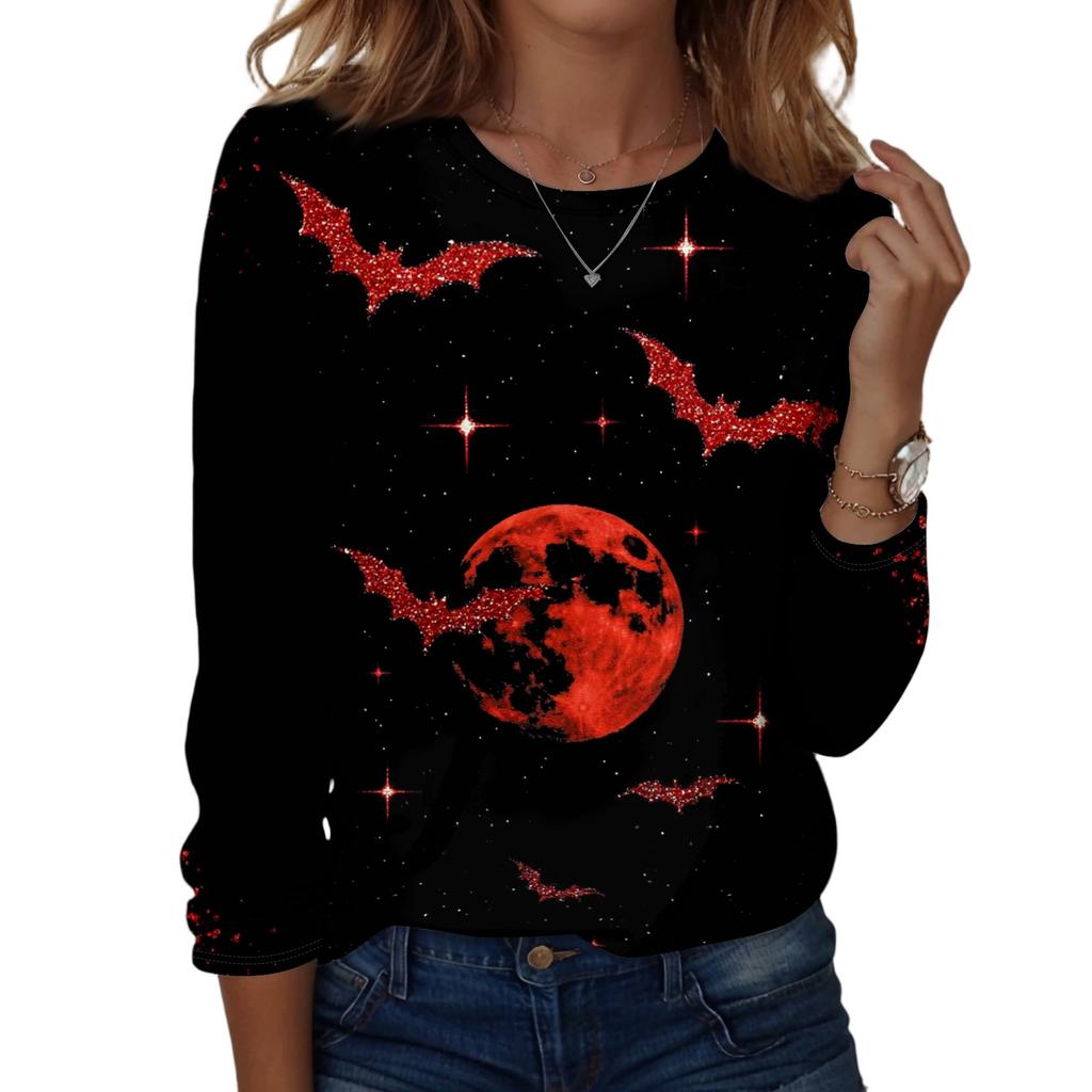 Women's Casual Long Sleeve Pullover Sweatshirt Halloween Pumpkin Print Round Neck Top Lightweight Comfortable Fit