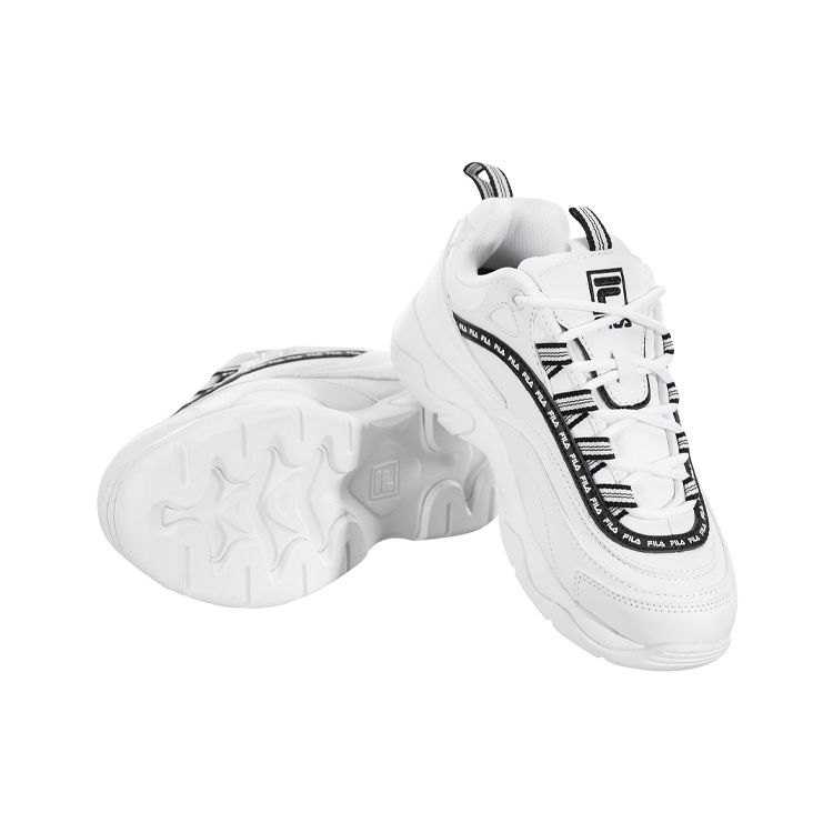 Fila Ray Repeat Leather Comfortable Versatile Low-Top Dad Shoes Women Sneaker Black White 5RM00816_112