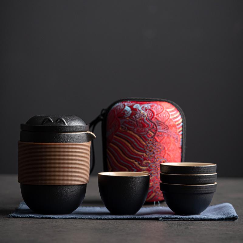 Compact Kuaike Travel Tea Set: One Pot, Four Cups, Portable Gongfu Brewing for Camping & Outdoors