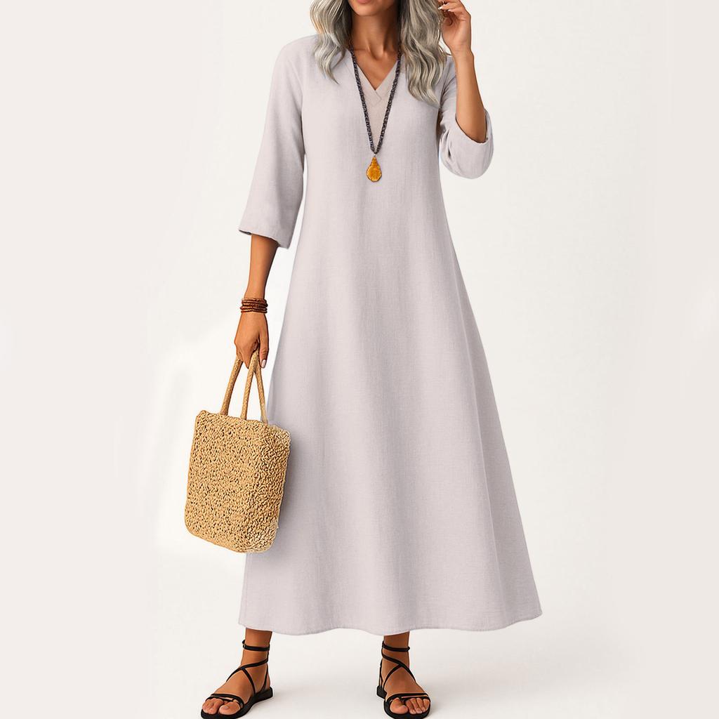Dress For Women Long Boho Beach Dress Elegant Maxi Dress V-Neck 3/4 Sleeve Dress