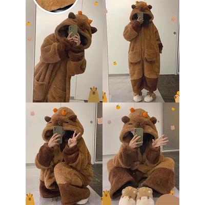 Ženy Anime Pyžamá Kawaii Kapybara Sladká Zima Zahustené Roztomilé plyšové Kreslené Oblečenie Na Narodeniny
