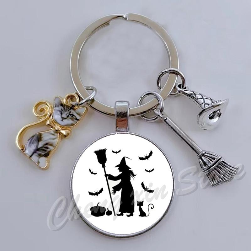 witch print print gothic glass cabochon halloween party wallet tote keychain best gift
