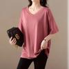 Fat Ladies Plus Size Short Sleeve Ice Silk T-Shirt Summer Loose V-Neck Top Elegant Comfortable Pullover