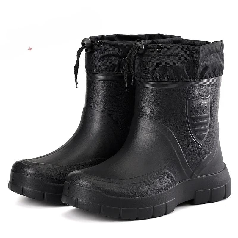 Fashion Rain boots for men Women's winter warm snow boots cotton Rain shoes waterproof rain boots mid-tube botas de lluvia para hombre