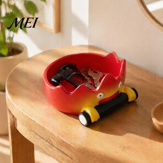 Decorative Entrance Table Ornament Cartoon Calcifer Flame Resin Storage Tray, Creative Fire-Shaped Catchall Birthday Gift for Anime Lovers Decor,