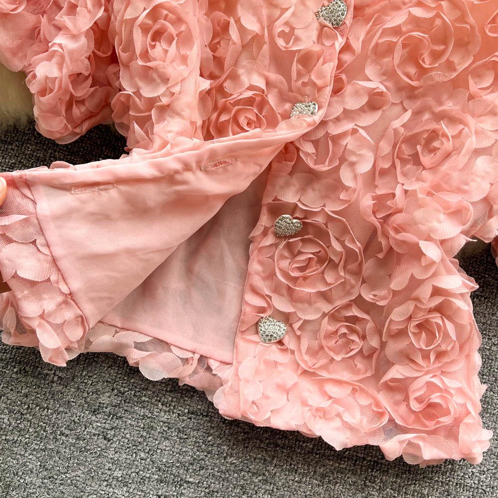 RUGOD Niche Design Sense Mesh Flower Kort Temperament-skjorte for kvinner Sommer Ny Slim Enkeltspente All-Match-topp