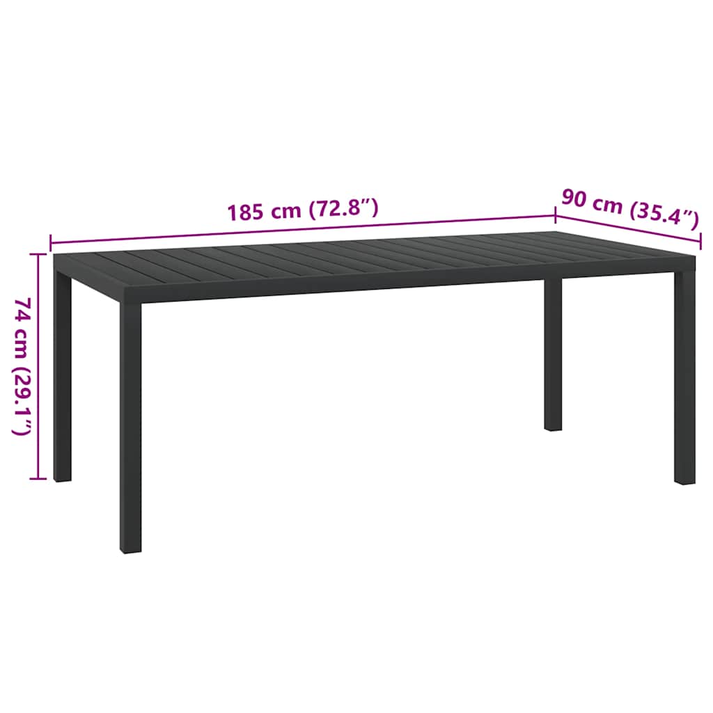 Garden Table Black 185 x 90 x 74 cm Aluminum and WPC