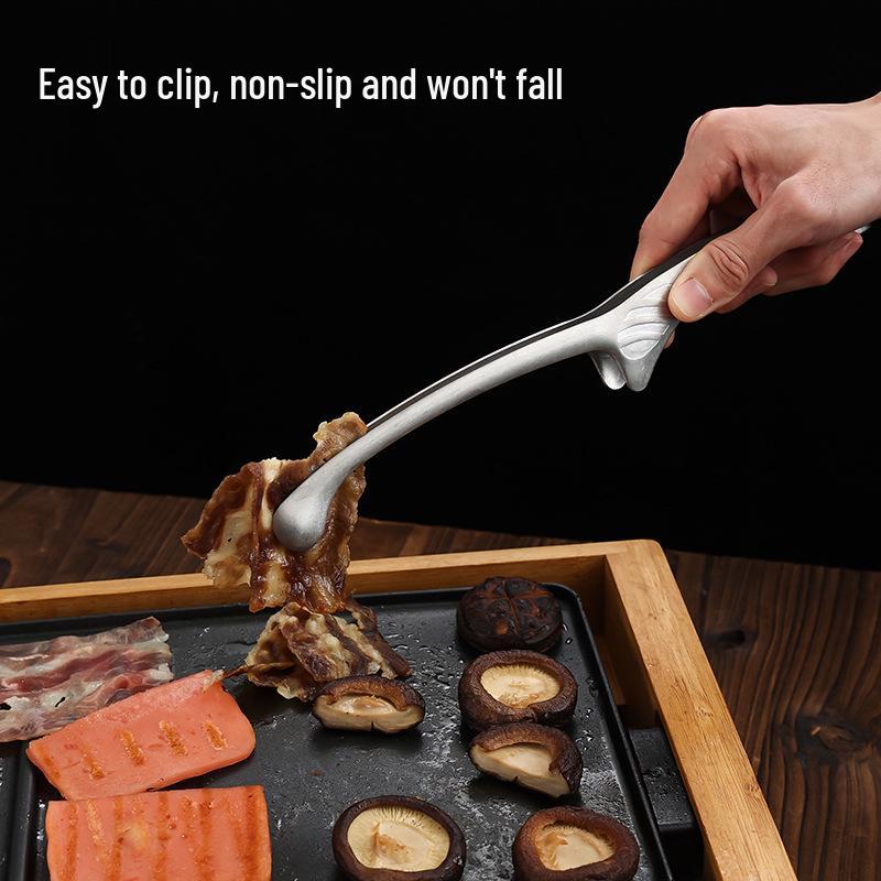 Retro Korean Style 304 Stainless Steel BBQ Grill Tongs with Round and Sharp Heads for Self-Service Restaurants