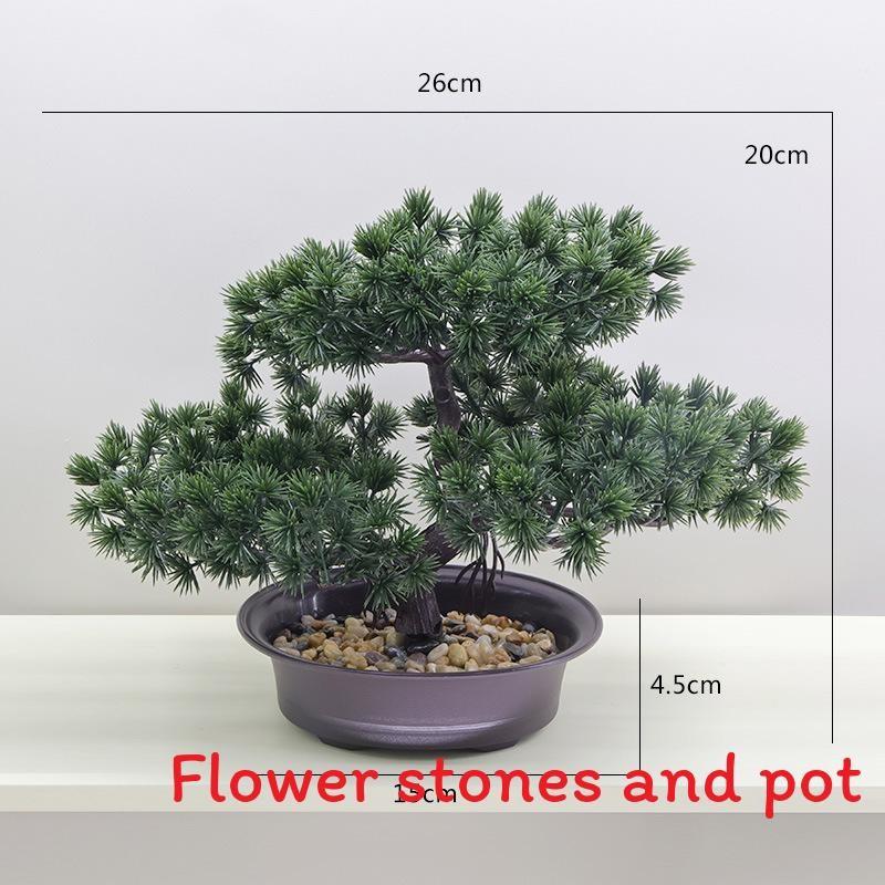 Plastics Changpai Scotch Pine Thuja Sutchuenensis Green Plant With Pot And Stone