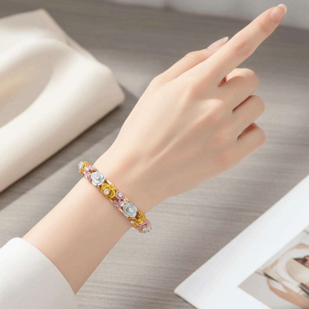 Vintage Hollow Out Flower Bracelet Traditional Women's Wrist Jewelry Filigree Enamel Bangle  Party