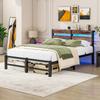120x200 Bed Frame with LED Lighting and USB Charging Station, Metal Bed Frame Without Mattress, with Storage Under the Bed