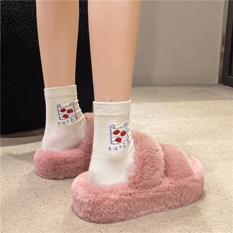 Premium sense outer wear thick bottom fluffy slippers women's 2025 new thick suede one-word drag~ autumn and winter velvet 5CM cotton drag