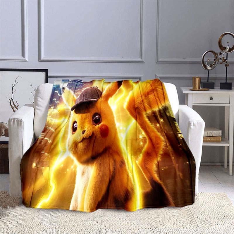 Cartoon Pokemon Pikachu Throw Blanket Soft Comfortable Sofa Blankets and Throws Flannel Blankets for Adults