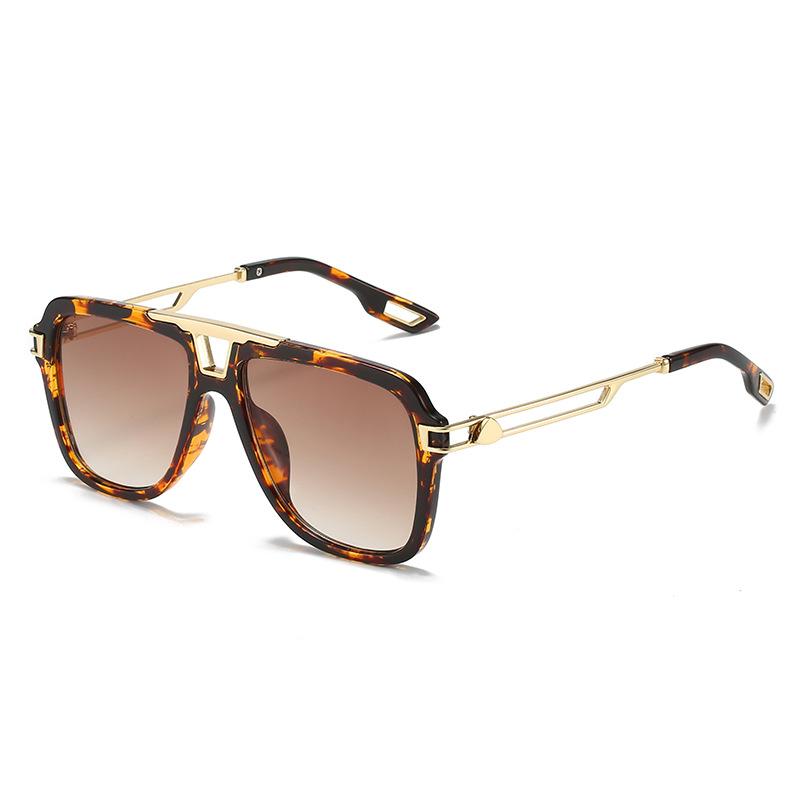European and American sunglasses, literary square frame beam sunshade glasses, sunscreen hollowed out metal leg sunglasses, women