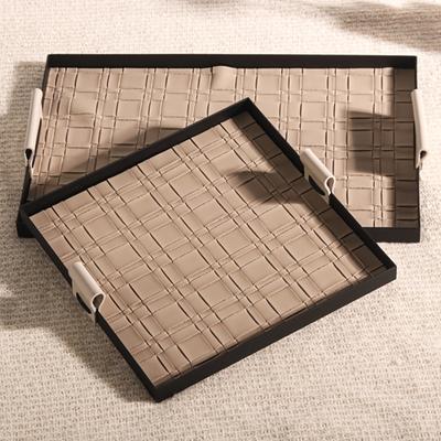 Leichter Luxus Eingangshalle Kunst Gewebtes Leder Schmuckaufbewahrungstablett High-End Aromatherapie Leder Tablett Französische Kreative Schmuckornamente