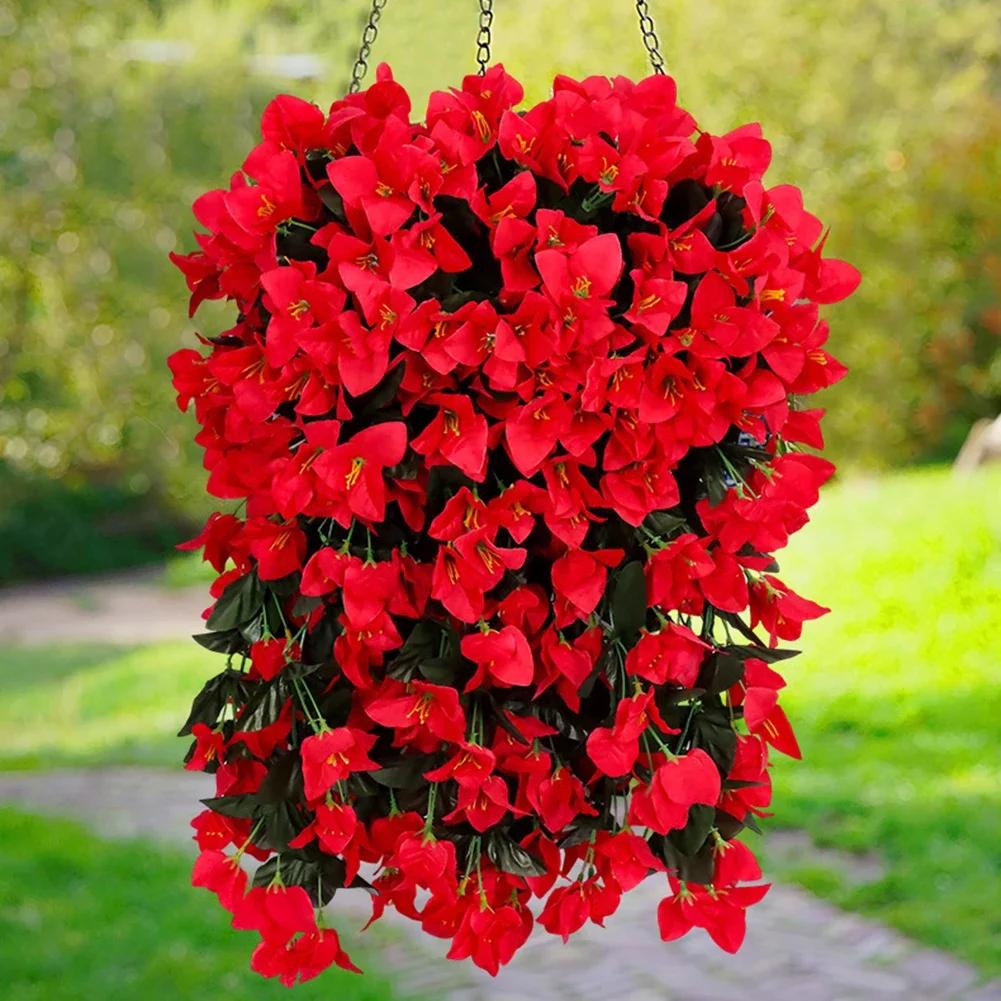 2pcs Artificial Hanging Bougainvillea Flowers, 55cm Silk Trailing Vines With Lifelike Petals And Leaves For Outdoor Balcony
