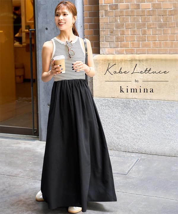 Vestido de Amarrar com Manga Curta Sem Mangas Preto [Kobe Lettuce][Colaboração Kimina] Bojos, Mangas, Primavera/Verão [E3453] P,