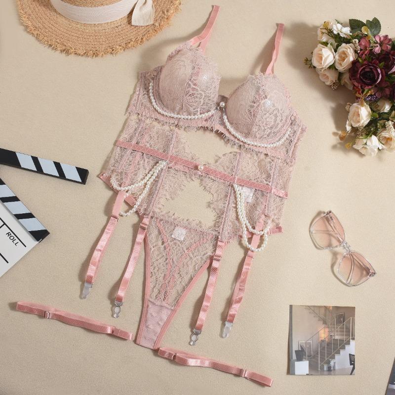 Sexy Bra Perspective Lace Fishbone Pearl Decoration Sexy Underwear Women