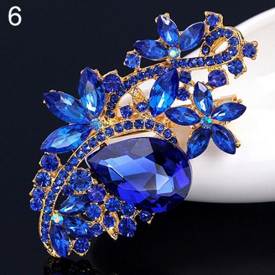 Waterdrop Flower Brooch Pin Rhinestone Crystal Brooches Bouquet Wedding Jewelry ADM