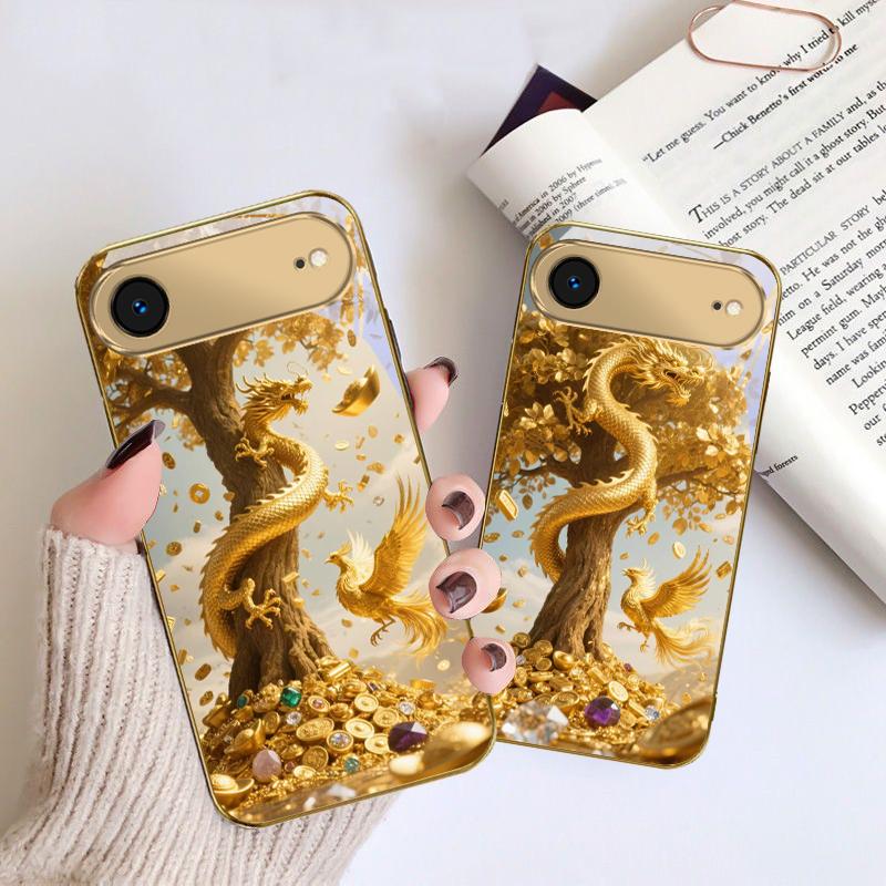 Golden Dragon Coiling For IPhone 17Pro Max 16 17 Pro 15 Pro 14 13 Plus 12 Mini 11Pro Max XR 16E 17 Air Golden glass phone case