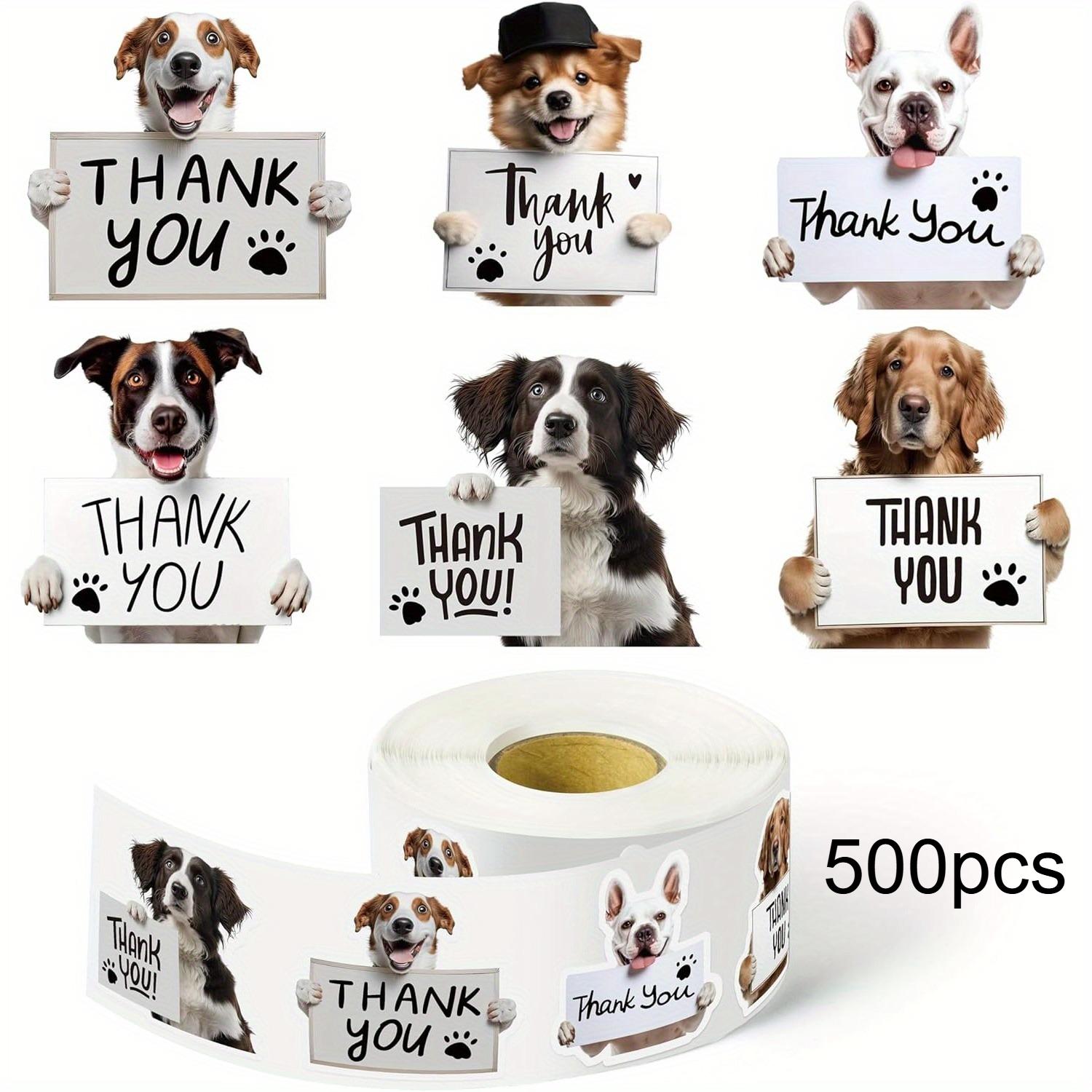 

500pcs Thank You Dog Stickers Self-Adhesive Paper Stickers with Assorted Breed Paw Print Pet Store Gifts DIY Crafts Party Favors