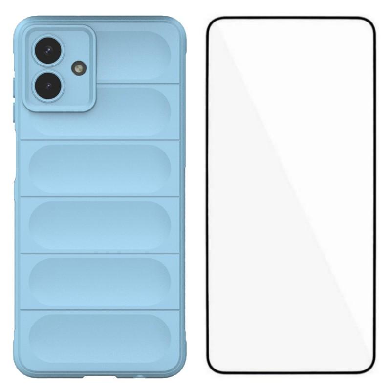 

For Samsung Galaxy A07 TPU Case WANLONFENG HD Series Anti Slip Phone Cover with Tempered Glass Baby Blue