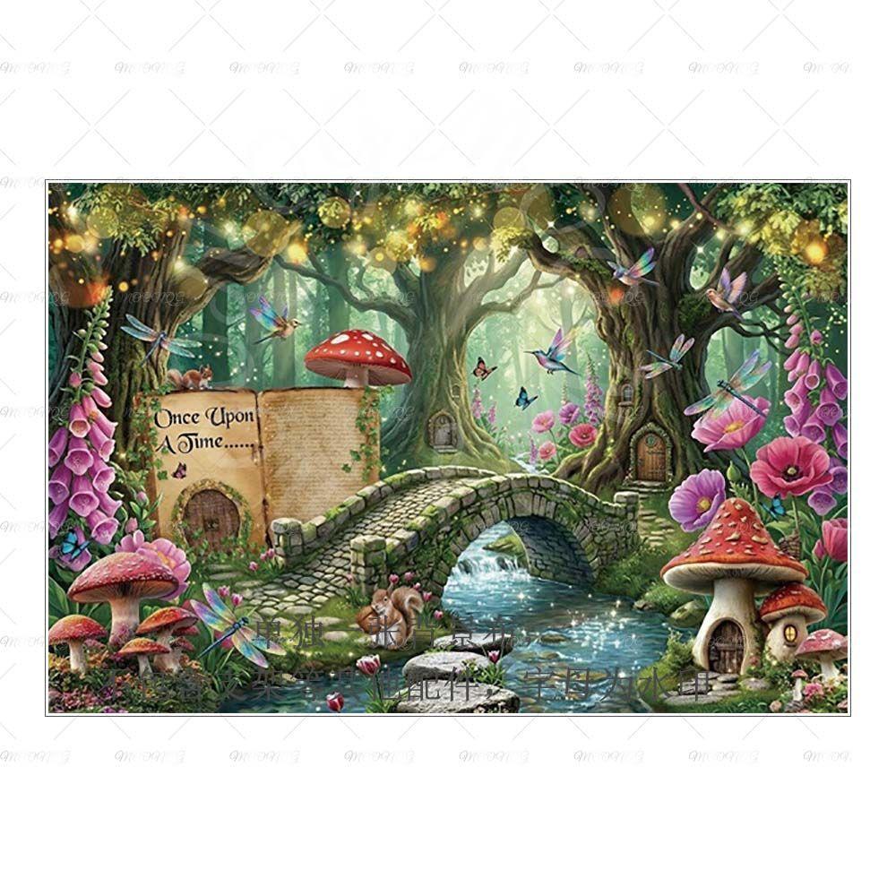 Dreamy Fairy Tale Forest Mushroom House Photography Background Cloth - Children's Birthday Party Decorative Wall Background