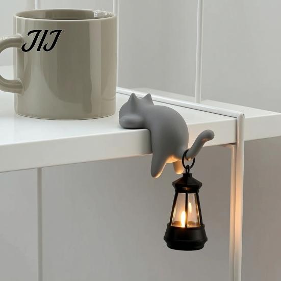 Soft Glow Reading Corner Light Cat Shape Shelf Hook with LED Lantern, Vintage Decorative Cozy Atmosphere Night Lamp Hanging Ornament, for Bookshelves