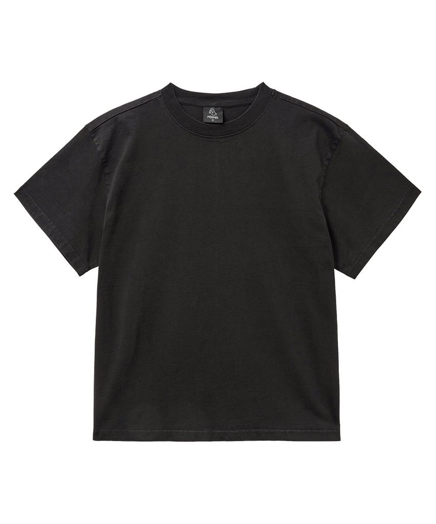 MOZMOZ Pigment Crop Plain Back Slit Short Sleeve T-Shirt Black