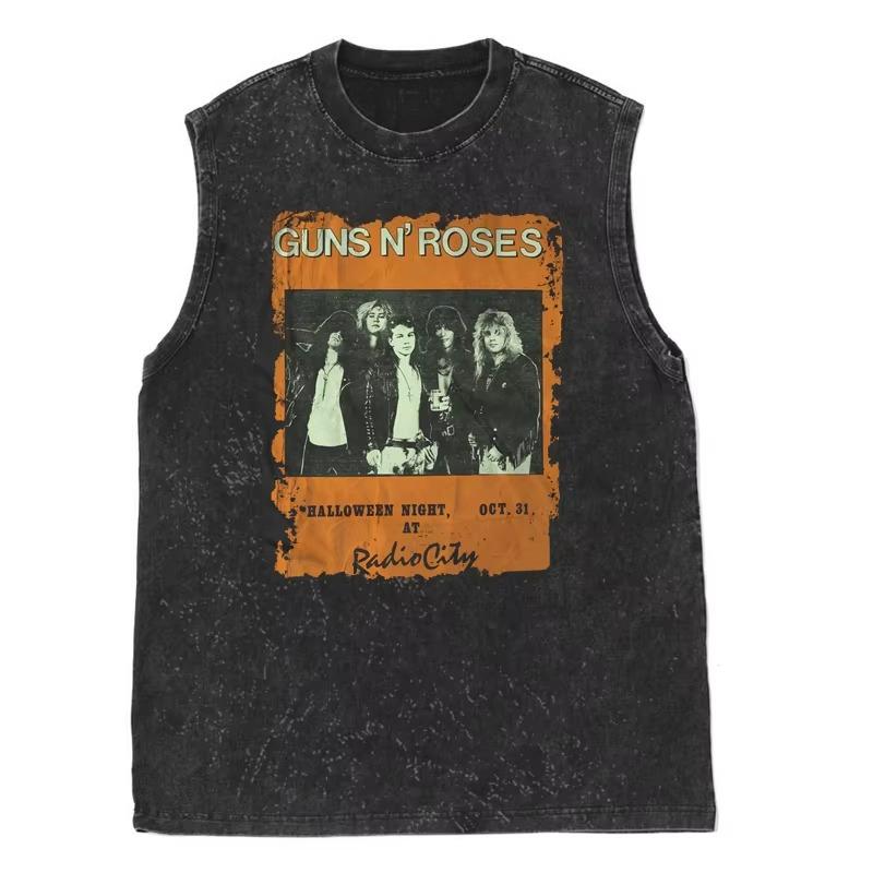 

Vintage Washed Cotton Guns N Roses American Retro Rock Old Sleeveless Vest Men s Women s T-shirt Tank Tops Clothing S