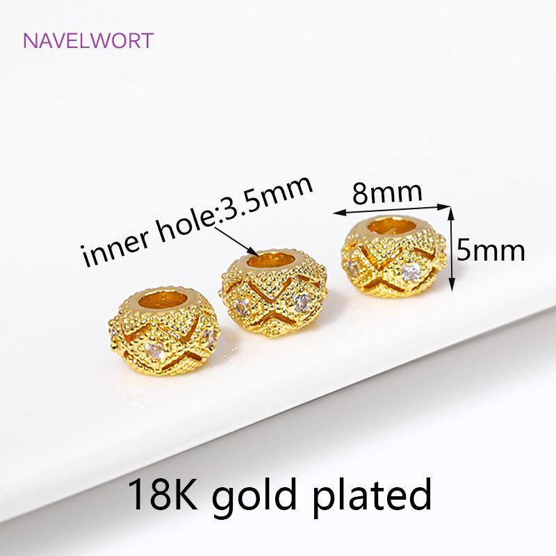 

Wholesale Metal Big Hole Beads 18K Gold Plated Brass Inlaid Zircon Round Spacer Beads For DIY Beaded Jewelry Making Supplies 4 Pieces