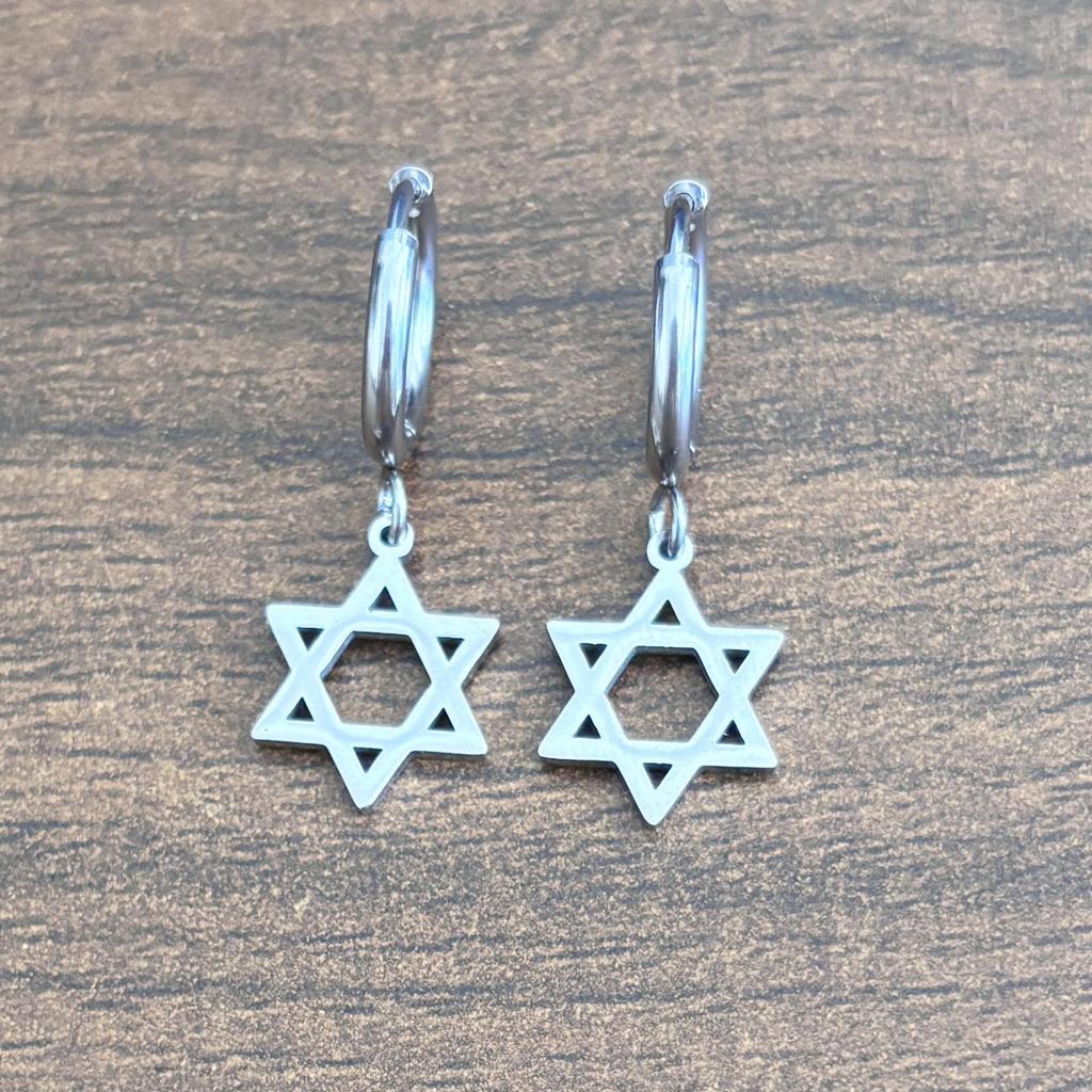 Unisex 18K Gold-Plated Stainless Steel Hexagram Dangle Coil Earrings