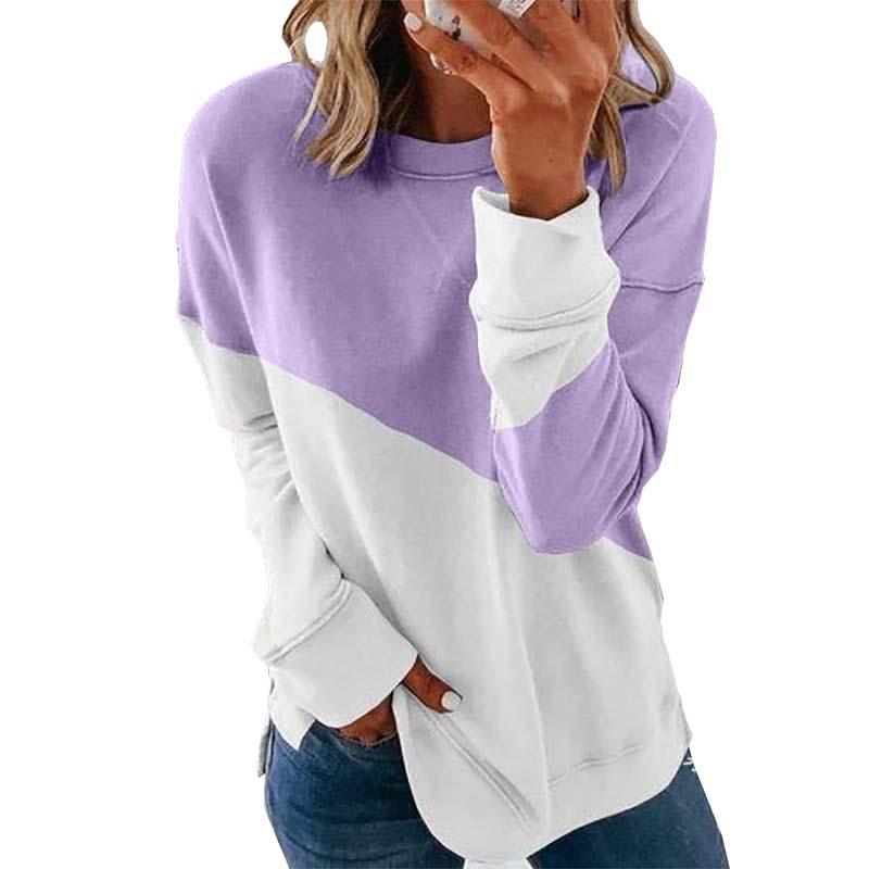 Round Neck Long Sleeve Top Contrast Color Casual Loose Sweater