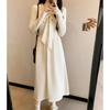 V-neck Bow Sweater Skirt Autumn and Winter New Red Gentle and Thin A-shaped Long Knitted Dress
