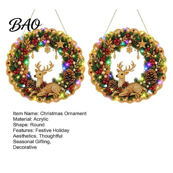Holiday Gift for Friends 2Pcs Pearl Diamond Christmas Ornament Set, 2D Acrylic Glitter Hanging Ornaments Decor with Ribbon, Festive Tree Pendant Party