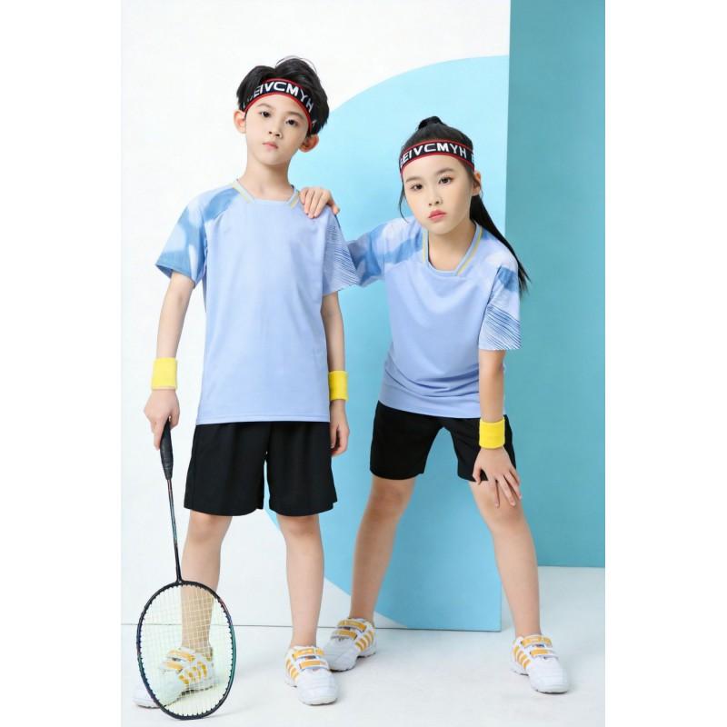 Kids Quick-Dry Badminton Set Short Sleeve Sport Jersey Unisex Tennis Volleyball Training Outfit