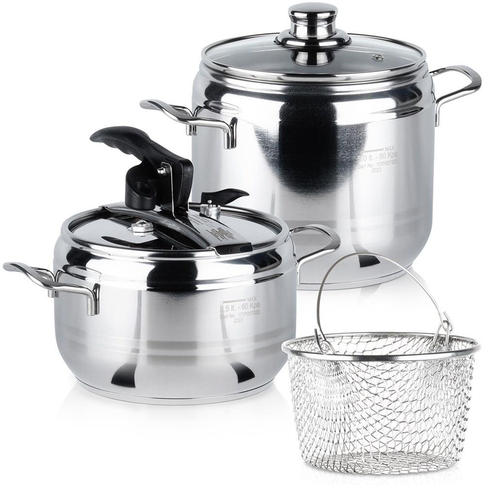 Stahl-Schnellkochtopf PROFI 3,5+5 l 2 Stück.