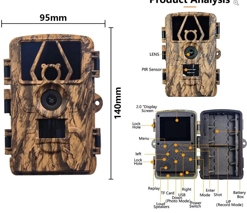 Cameră de urmărire impermeabilă 8K WiFi PR801W 60MP, suportă vizualizare prin aplicație pentru vedere nocturnă la vânătoarea de animale în aer liber și monitorizare a fermei