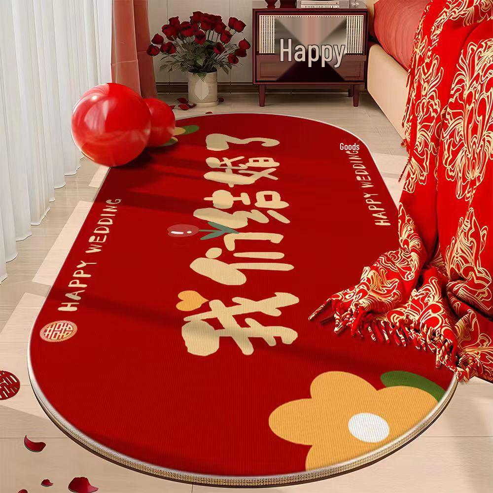 Newlywed Bedroom Crystal Velvet Rug: Red Carpet, Coffee Table & Bedside Mat, Dirt-Resistant