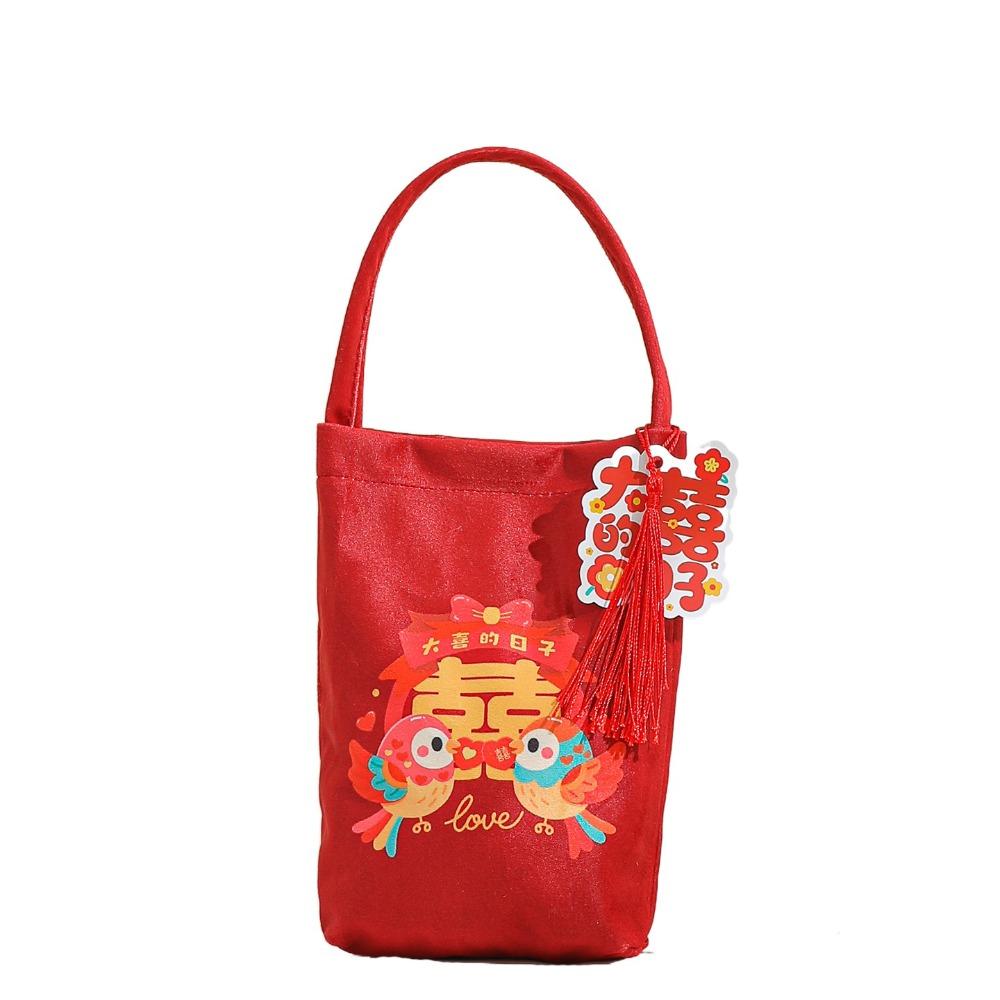 Traditional Canvas Wedding Candy Bag Tassels Drawstring New Year Gifts Bag Spring Festival Flower Chinese Style Handbag Party