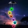 Bunte Solarkatzenpfoten-Windspiel mit LED-Licht, wasserdicht für den Außenbereich, Garten-Hängedekoration, keine Verkabelung, einfache Installation