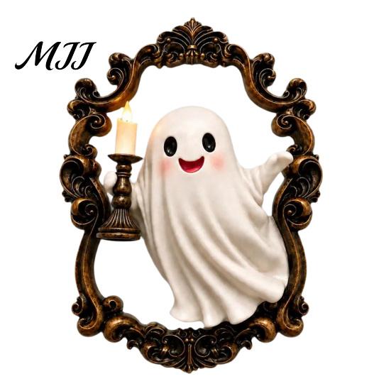 Warm Atmosphere Lamp Halloween Ghost Wall Lamp, Gothic Resin 3D Frame Art, Retro Creative Present Vintage Sculpture with LED Candle for Living