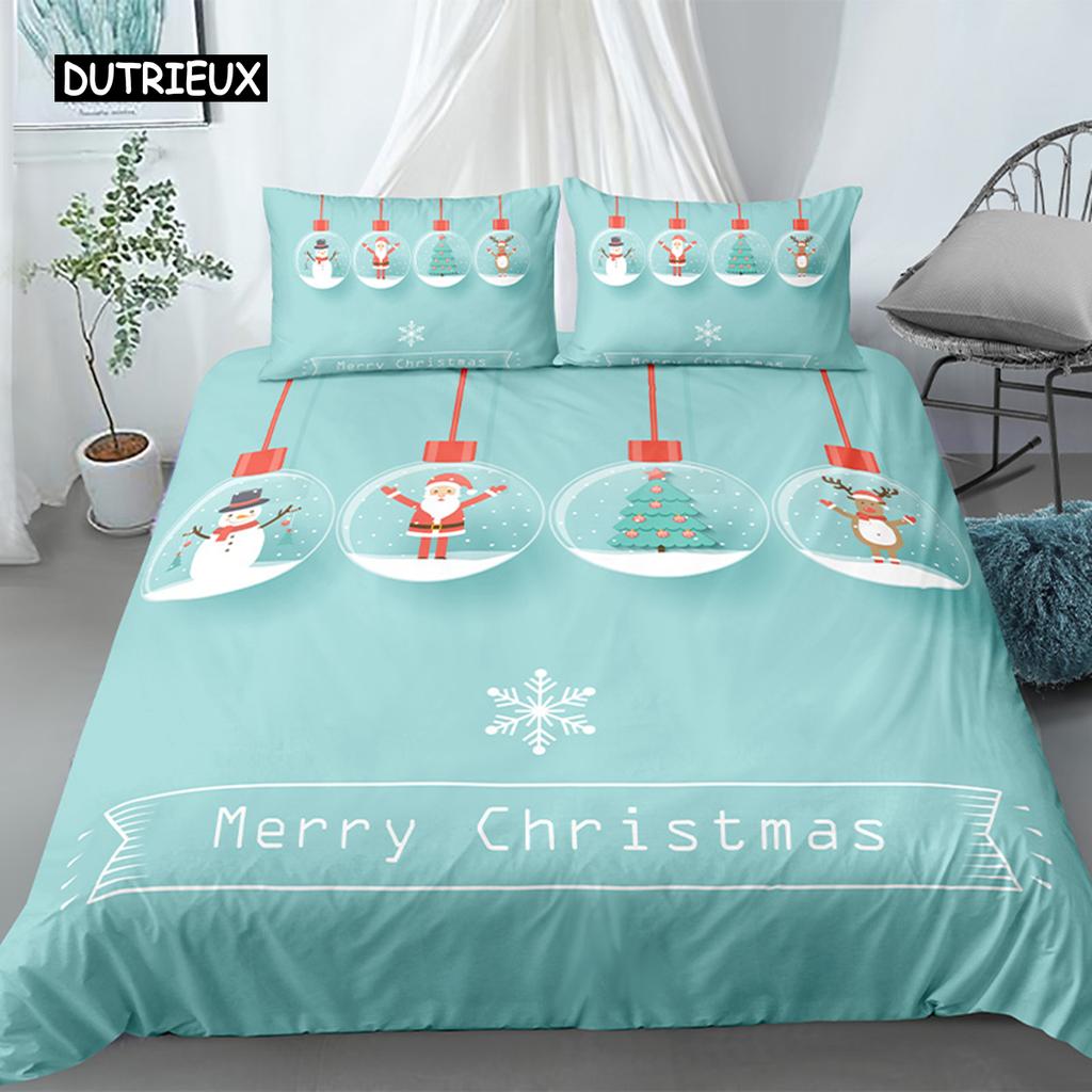 Merry Christmas King Queen Duvet Red Cartoon Santa Car Animals Bedding Set for Children Boy Girl Happy Holiday Theme Quilt Cover
